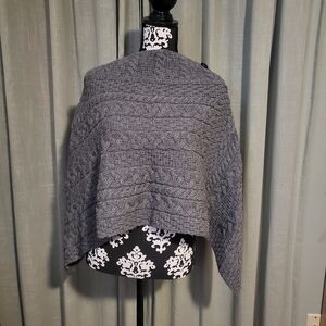 Aran Sweater Market Poncho Grey Merino Wool